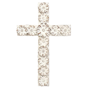 White Floral Resin Wall Cross