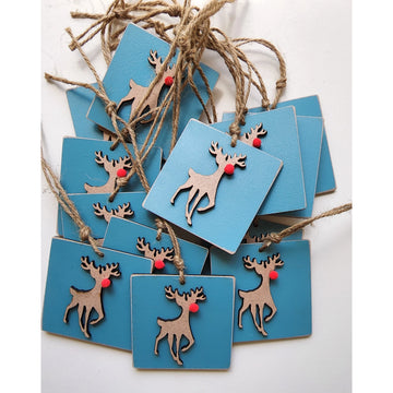 Blue Reindeer Ornament with Felt Red Nose