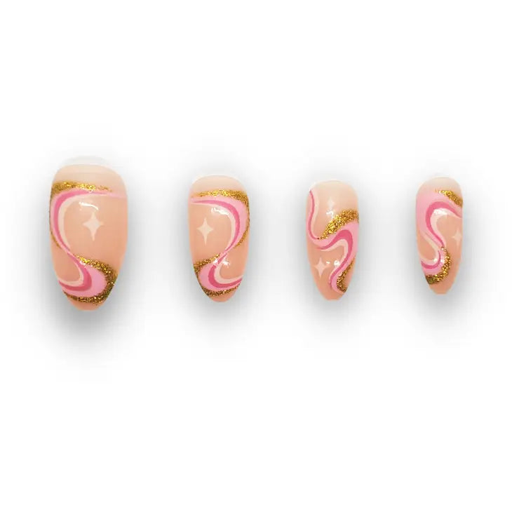 Disco Babe | Funky Pink & Gold Glitter Swirl Press-On Nails