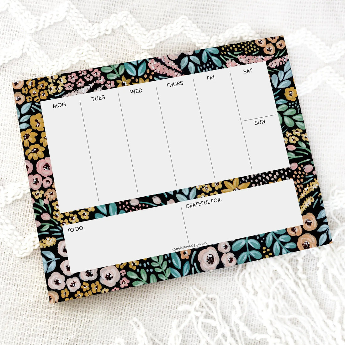 Black Floral Weekly Planner Notepad