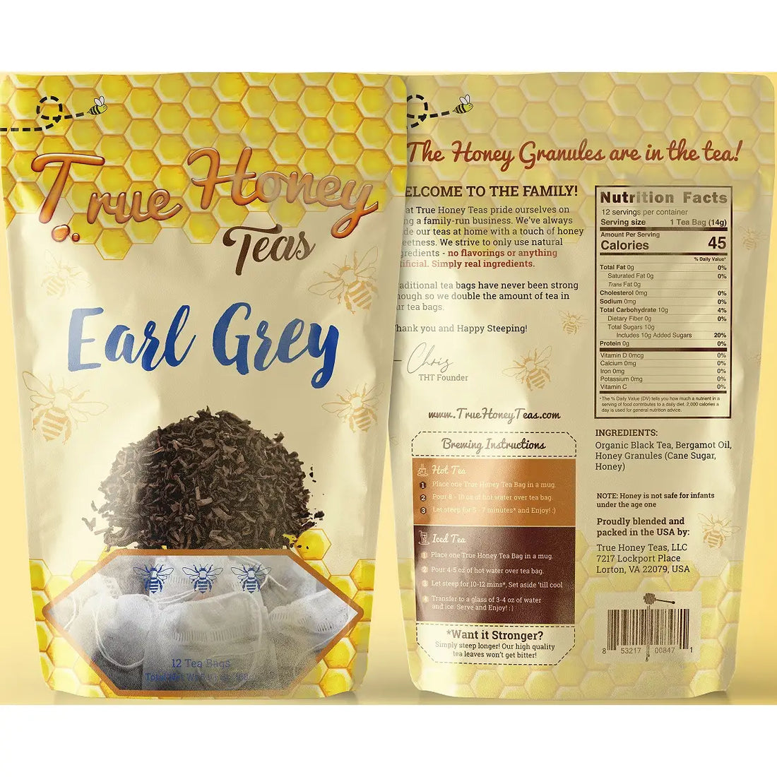 True Honey Earl Grey Tea Bags - 12 Count