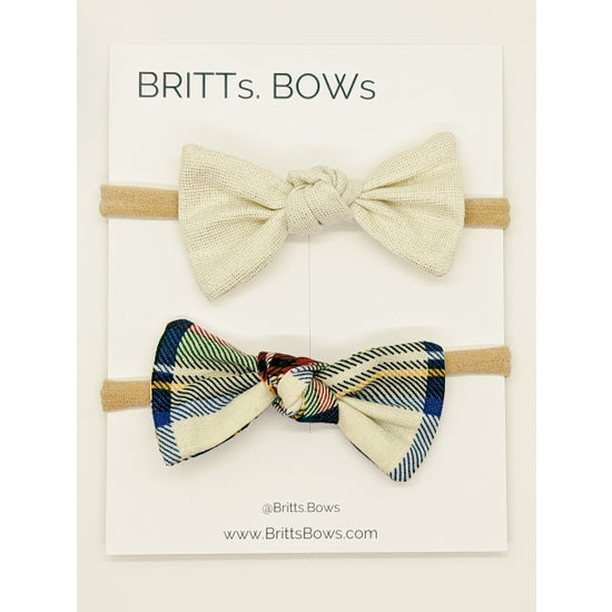 Knot Headbands - Set of 2 - White Sparkle + Christmas Plaid