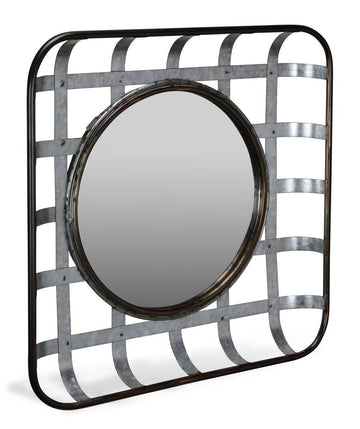 Galvanized Woven Metal Basket Mirror Wall Decor