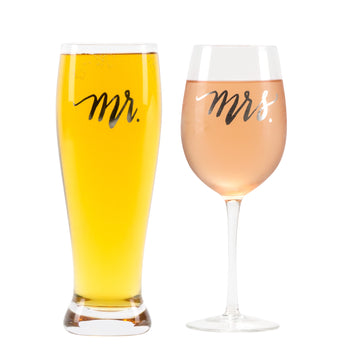 Mr. & Mrs Wine Glass and Pilsner Set