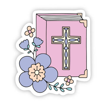 Bible with Cross Floral Sticker