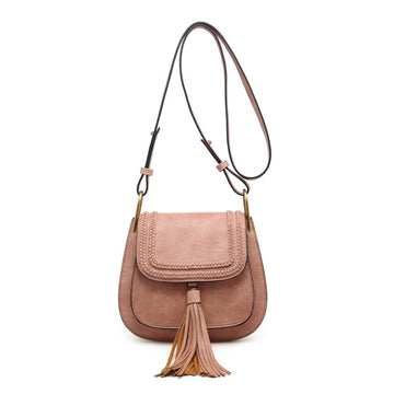 Braided Front Tassel Saddle Bag - Mauve