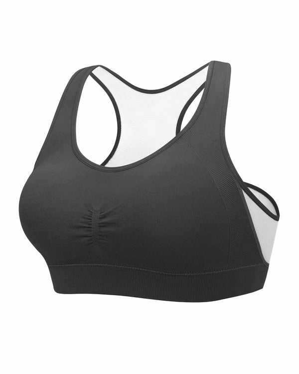 Coobie Breathable Mesh Racerback Sports Bra - Dark Grey/White