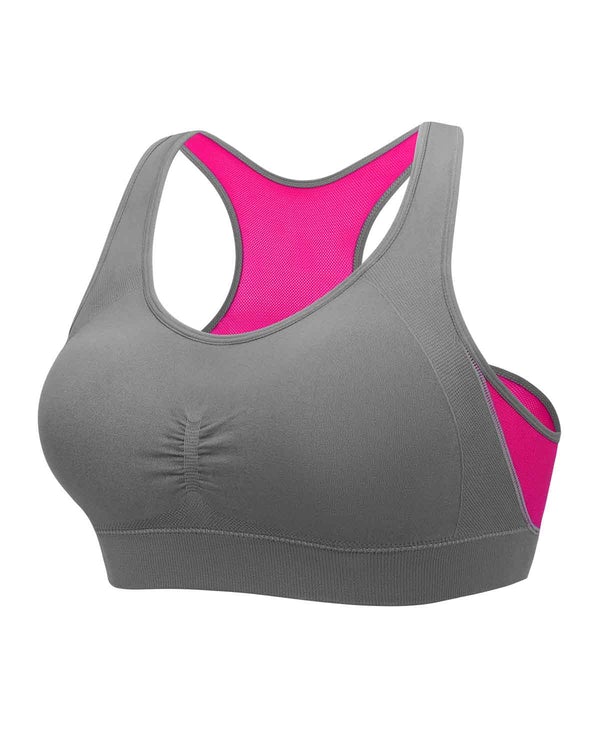 Coobie Breathable Mesh Racerback Sports Bra - Light Grey/Hot Pink