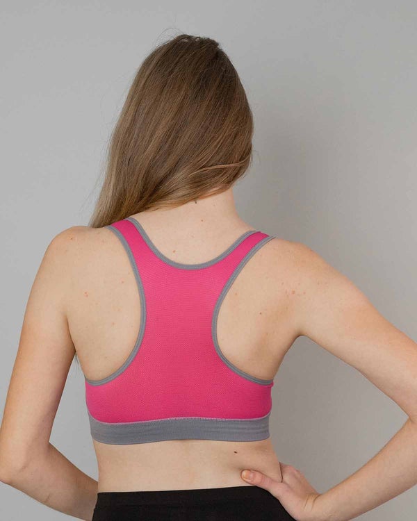 Coobie Breathable Mesh Racerback Sports Bra - Light Grey/Hot Pink