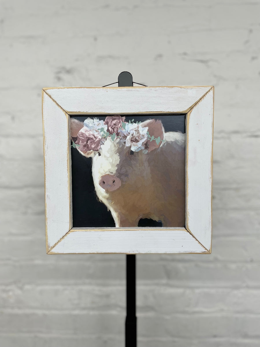 Jan Michaels' Pinky the Pig Hanging Sign - White Wash Frame