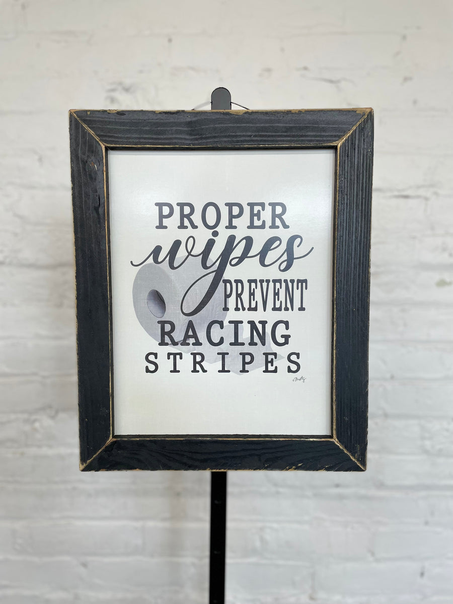 Jan Michaels' Proper Wipes Hanging Sign - Black Wash Frame