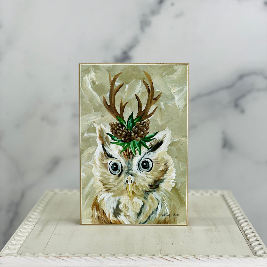 Jan Michaels' Holiday Owl Wood Block