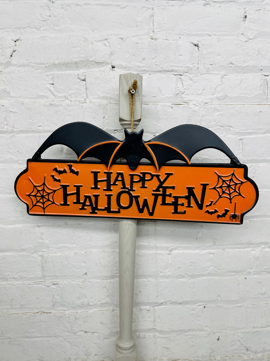 Happy Halloween Metal Bat Sign