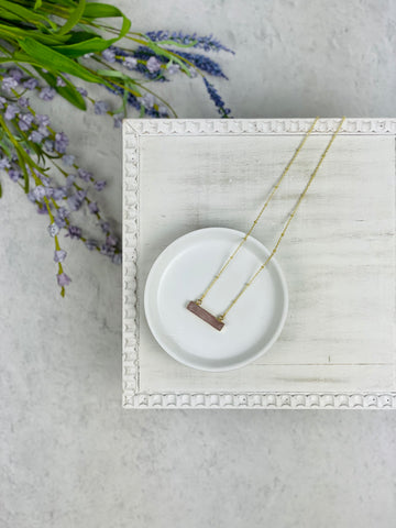 Gold Rose Quartz Bar Necklace