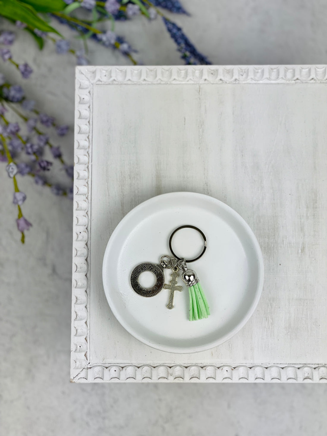 Sage Clock and Cross Charm Diffuser Keychain