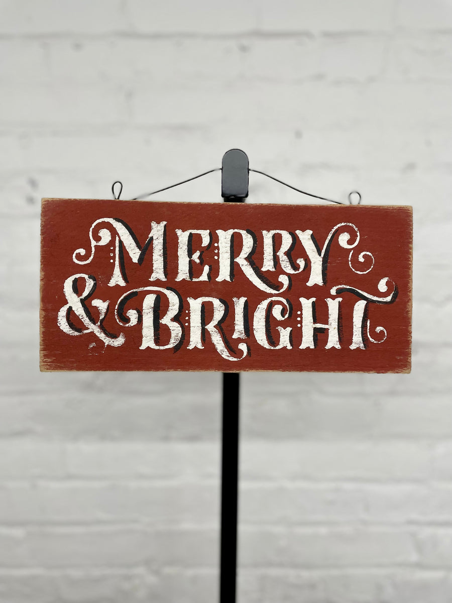 Merry and Bright Wood Hanging Sign