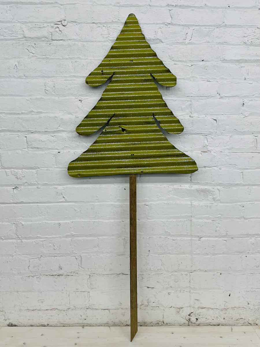 Green Glitter Galvanized Metal Christmas Tree Stake