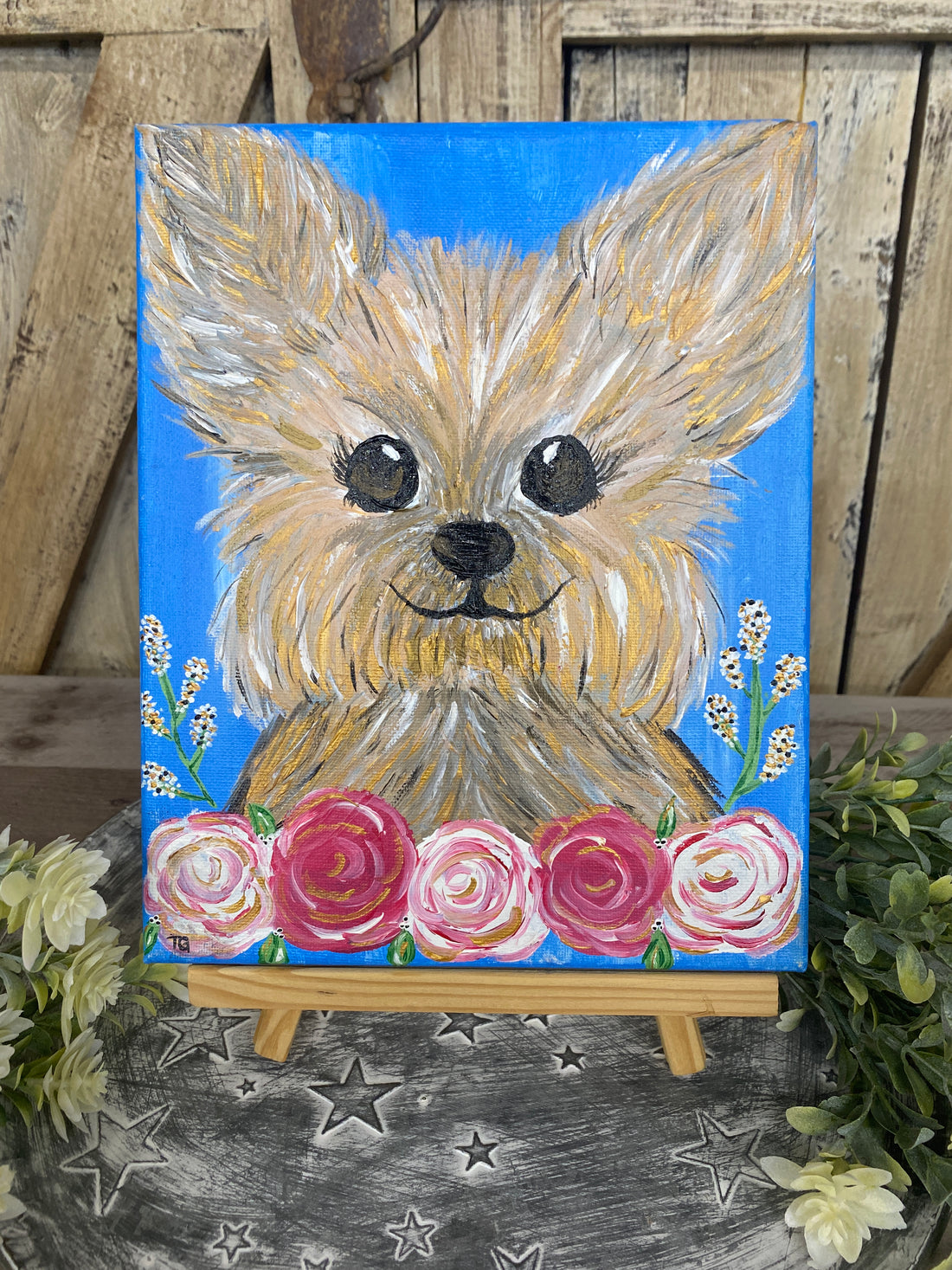 Cheerful Rosey Yorkie Painting