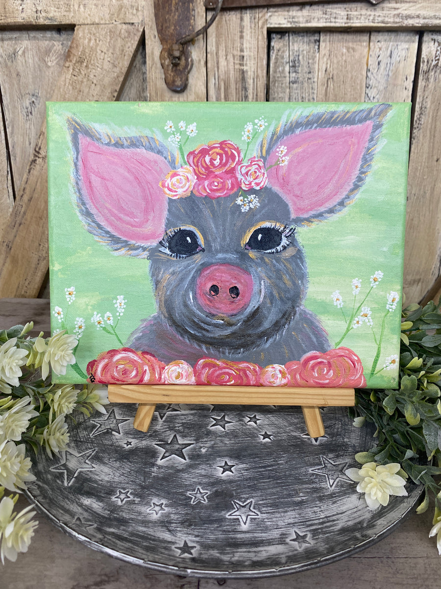 Pig with Flower Crown Painting