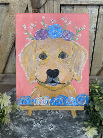 Whimsical Golden Puppy Painting