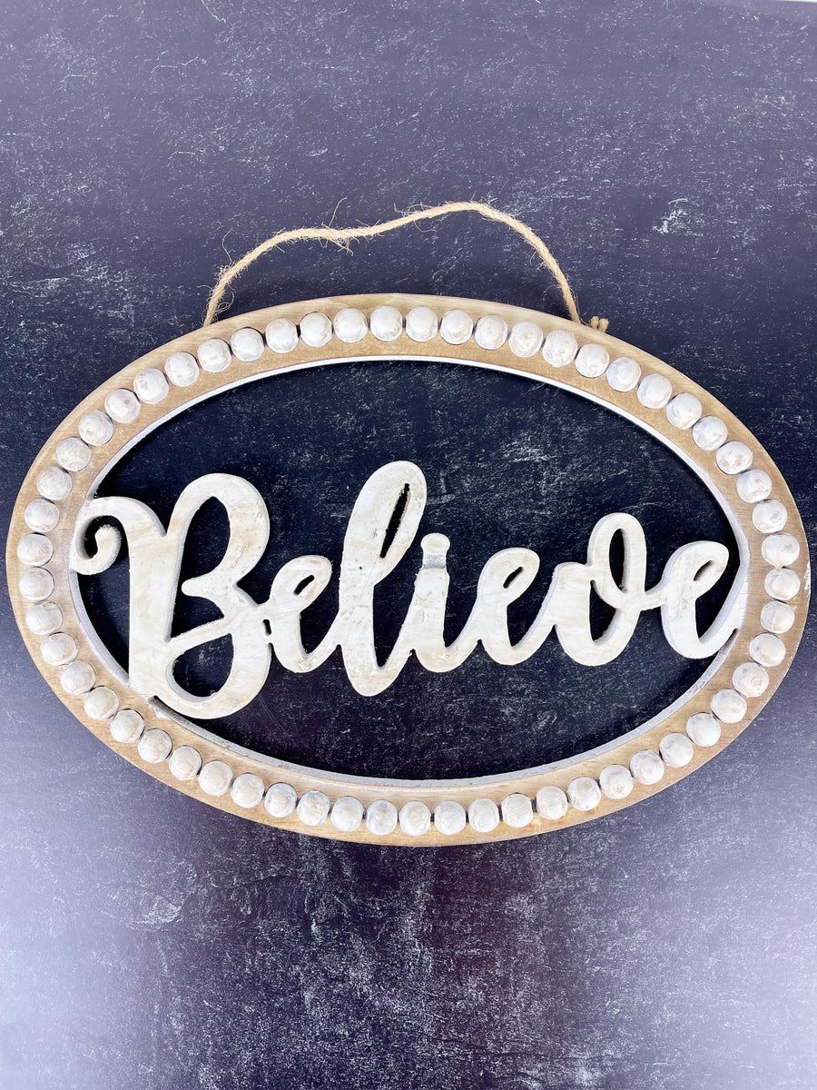 Distressed Beaded Believe Wall Sign
