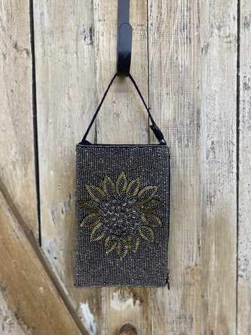 Club Purse - Black Beaded Flower