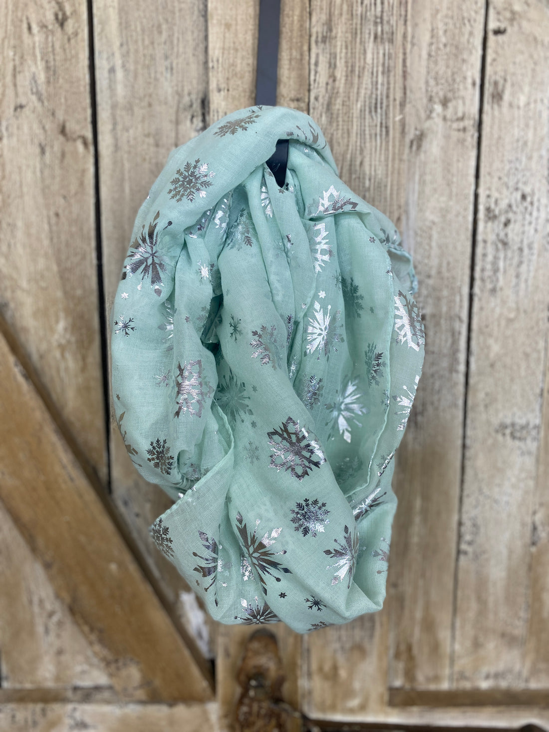 Silver Snowflake Mint Sheer Scarf