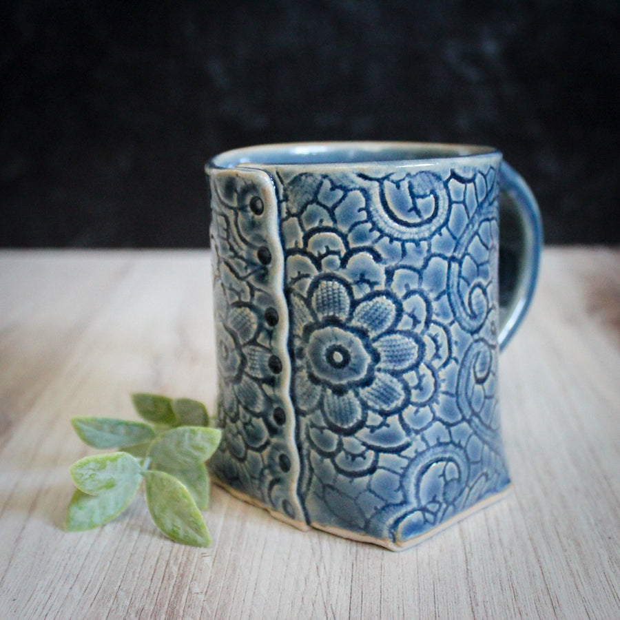 Hand-Thrown Blue Lace Mug