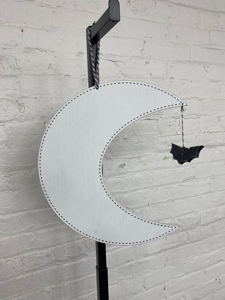White Wood Moon with Hanging Bat