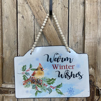 Warm Winter Wishes Cardinal Hanging Sign