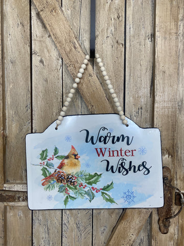 Warm Winter Wishes Cardinal Hanging Sign