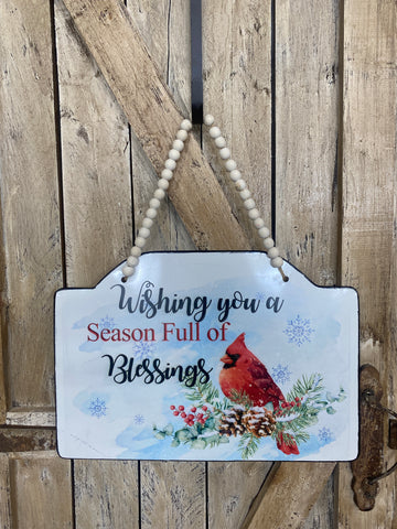 Wishing You a Season Full of Blessings Cardinal Hanging Sign