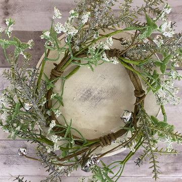 Glittery Winter Greens with Flowers Candle Wreath
