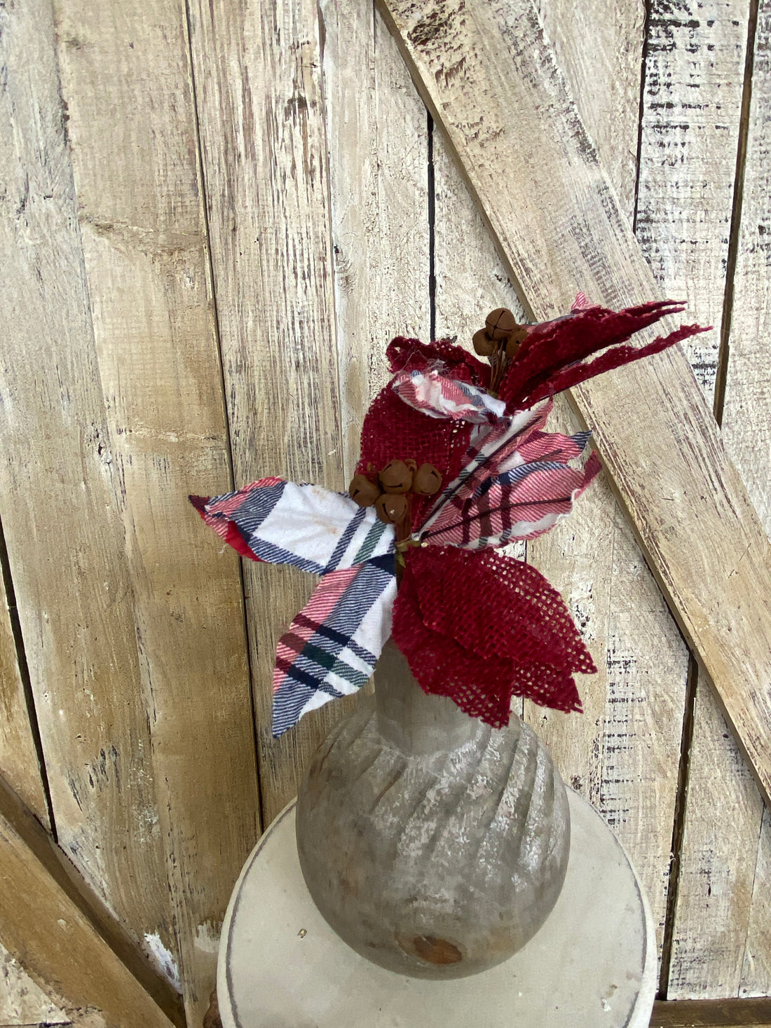 Red + Navy Plaid Poinsettia Stem