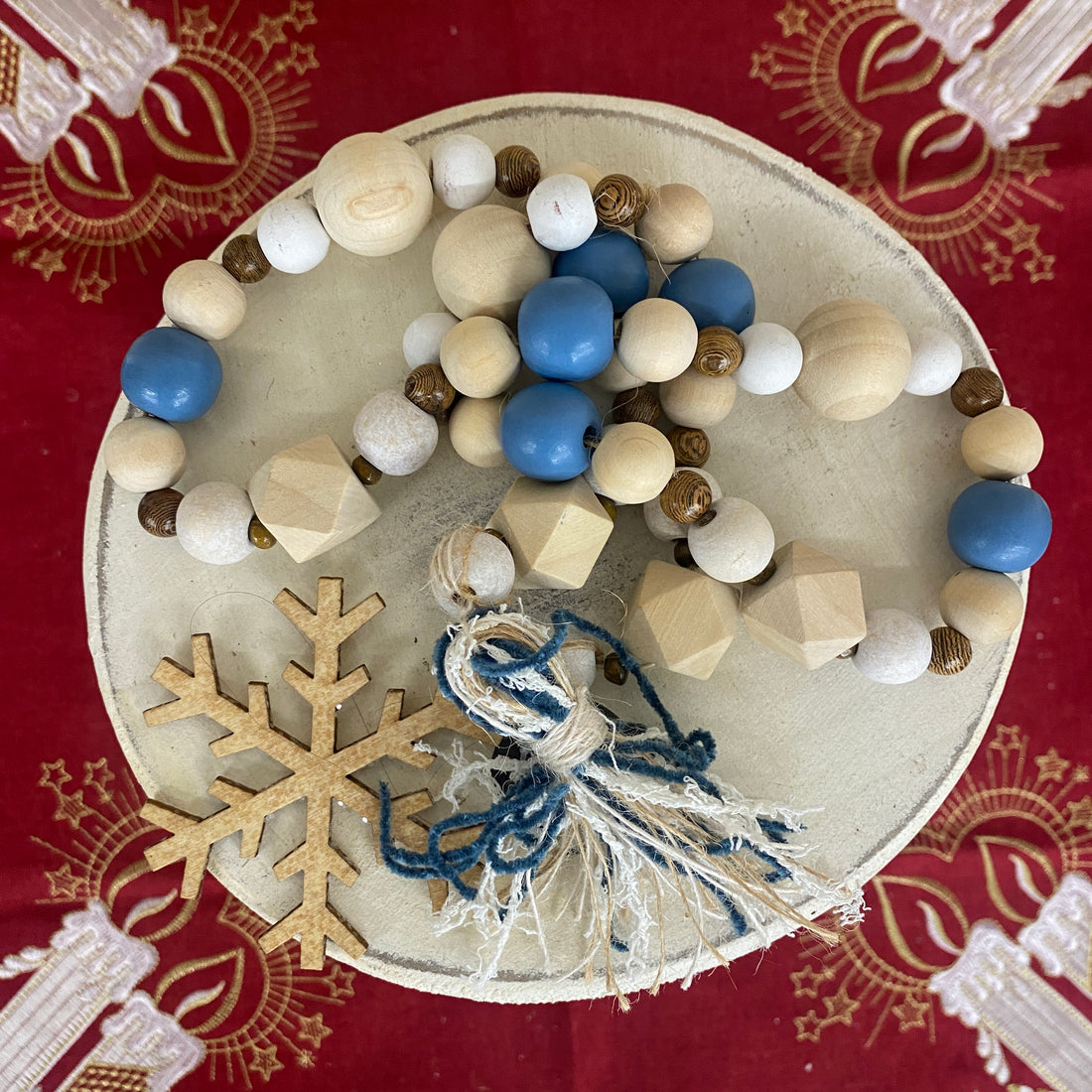 2' Blue and Tan Snowflake Garland