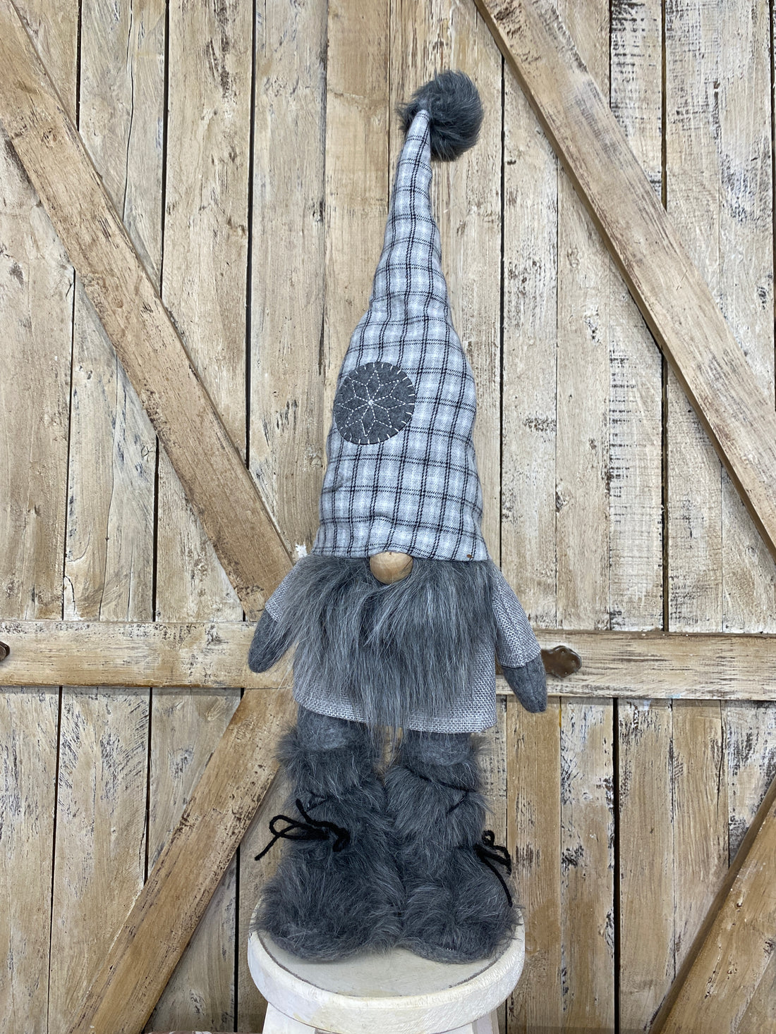 Grey Plaid Standing Gnome