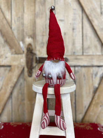 Ticking Striped Gnome with Bells and Red Hat