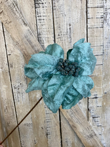 Teal Christmas Floral Pick