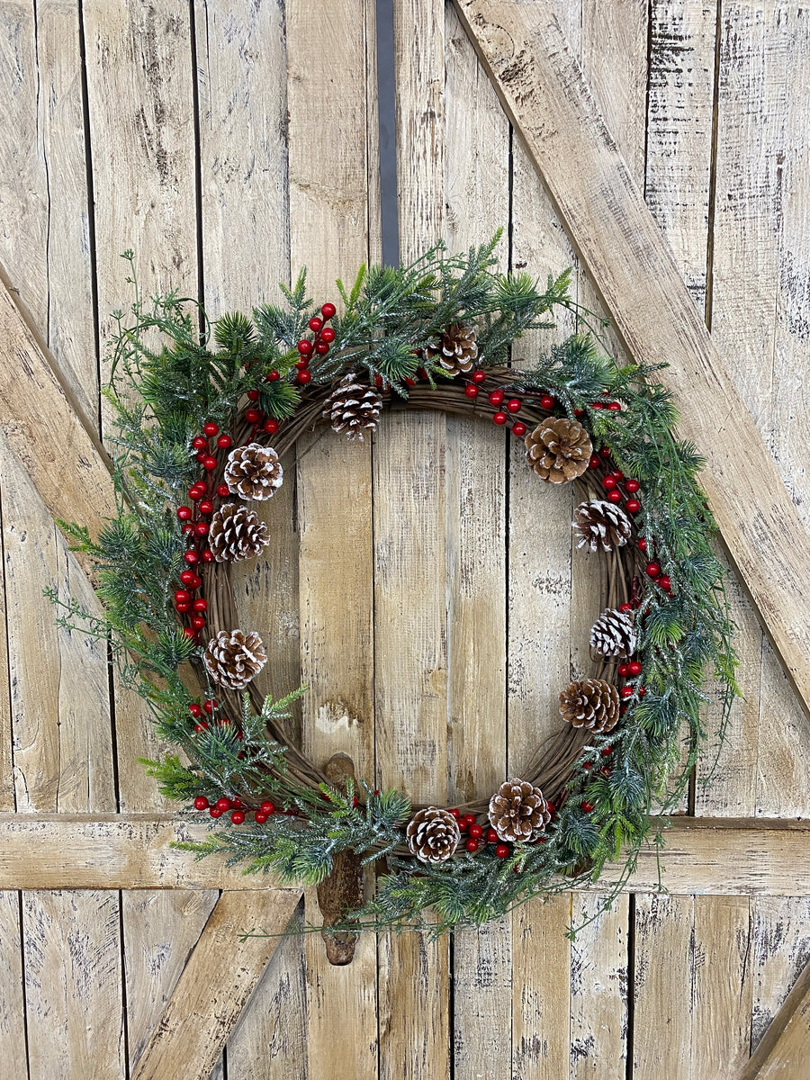 Christmas Wreath with Pinecones and Berries