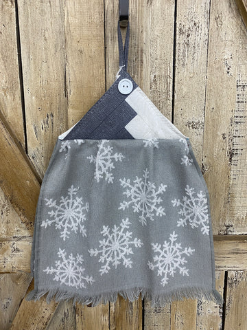 Gray With White Snowflakes Kitchen Towel