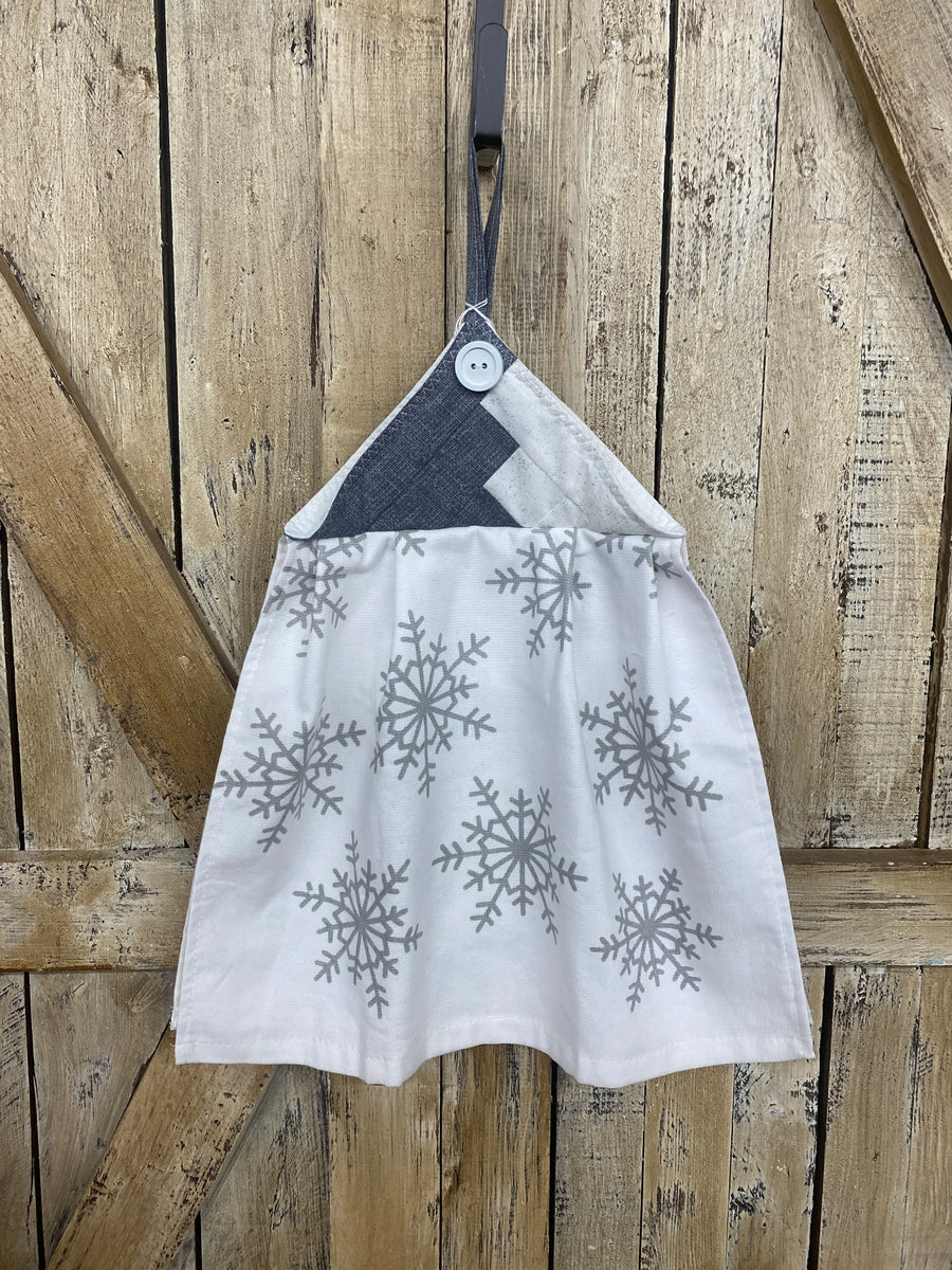 White With Gray Snowflakes Kitchen Towel
