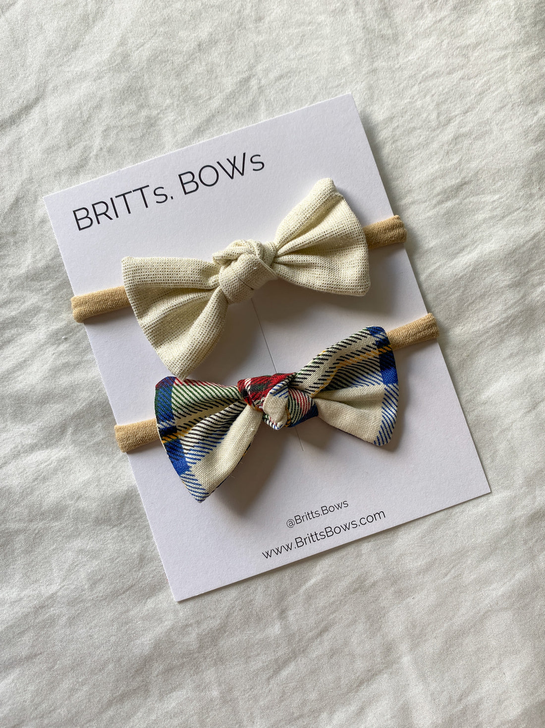 Knot Headbands - Set of 2 - White Sparkle + Christmas Plaid