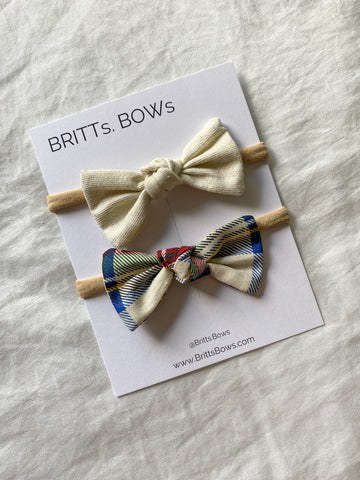 Knot Headbands - Set of 2 - White Sparkle + Christmas Plaid