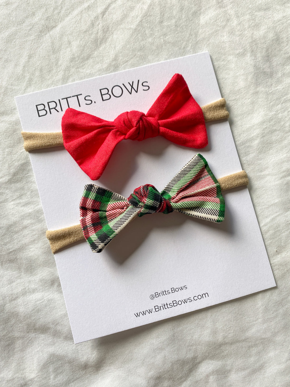 Knot Headbands - Set of 2 - Red + Christmas Plaid