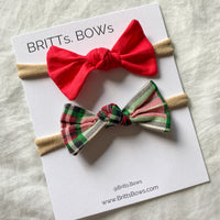 Knot Headbands - Set of 2 - Red + Christmas Plaid