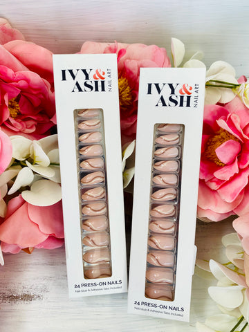 Coffee Date | Neutral Brown Swirl Trendy Press On Nails
