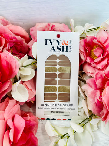 Goal Getter | Taupe & Gold Glitter Neutral Nail Wrap