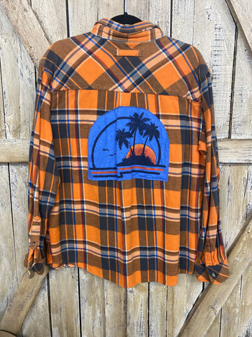 Repurposed Flannel - Palm Trees Sunset