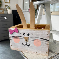 Handcrafted Small Wooden Bunny Box With Bow