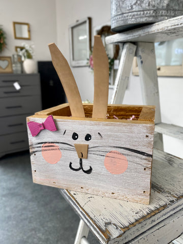 Handcrafted Small Wooden Bunny Box With Bow